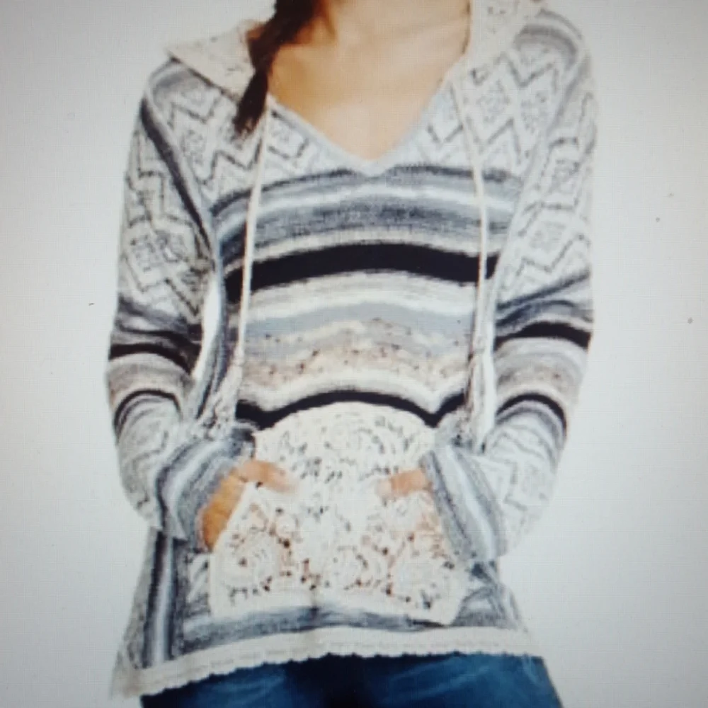 American Rag Hooded Crochet Lace Sweater Sz M